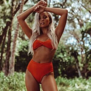 NOAKAI Reef Orange Valerie Triangle Top and High Waisted Bottoms